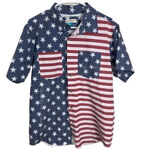 Magellan Relaxed Fit Shirt Men Small‎ White US Flag Vented Short Sleeve Fishing